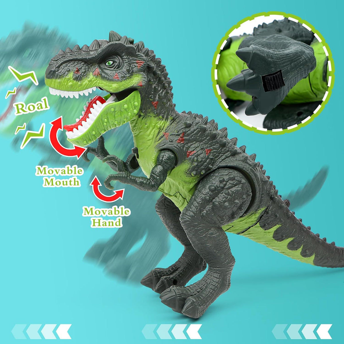 Electric walking T-Rex toy with LED flame, view 4