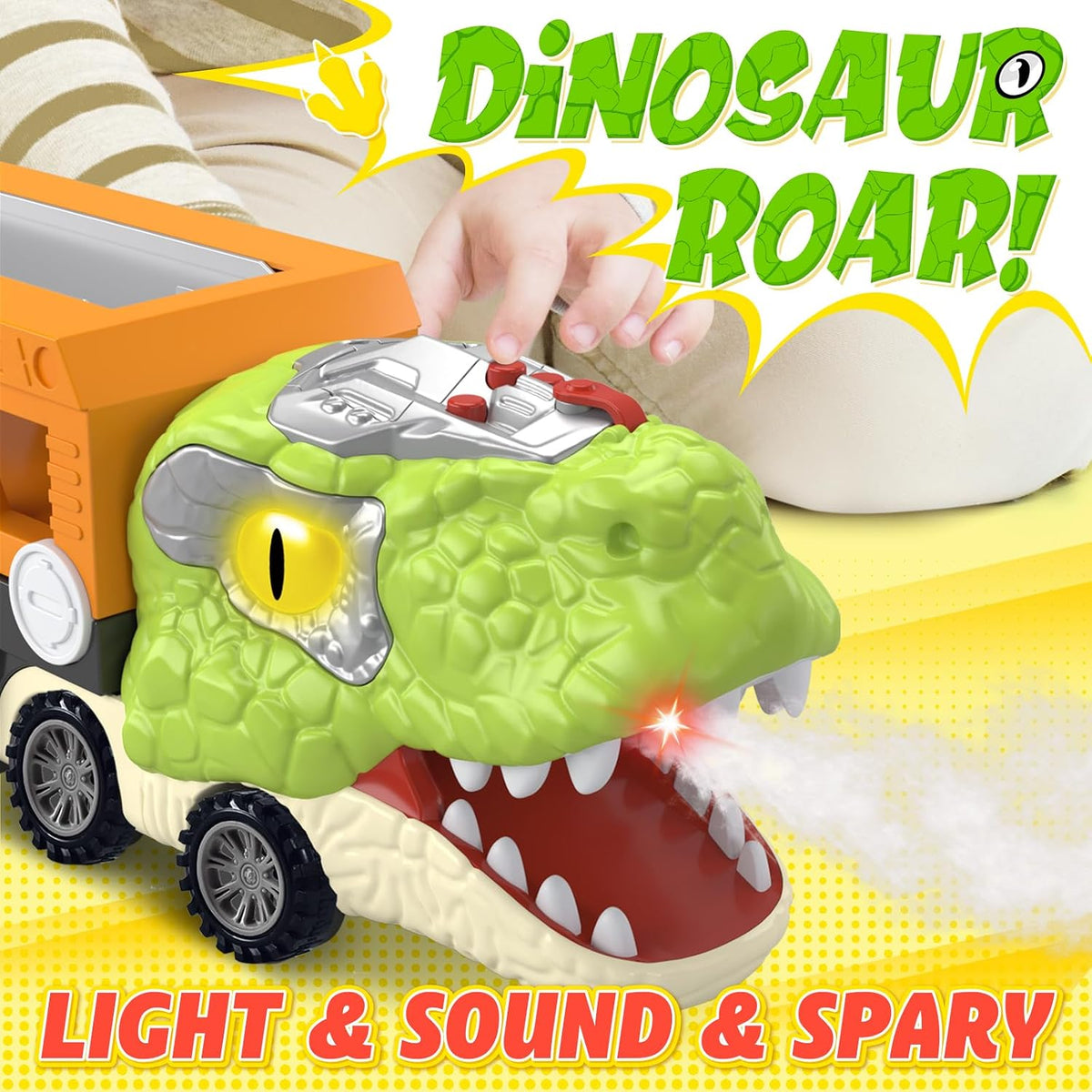 11-in-1 dinosaur truck set with pull-back vehicles, view 5