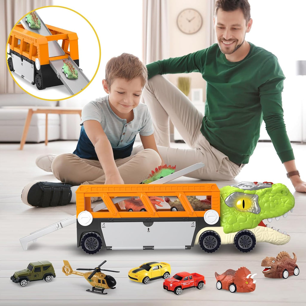 11-in-1 dinosaur truck set with pull-back vehicles, view 7