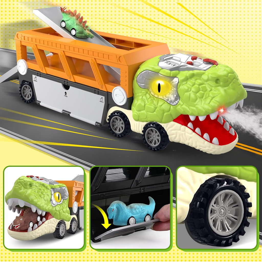 11-in-1 dinosaur truck set with pull-back vehicles, view 3